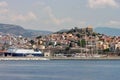 Port city Kavala, landmark attraction in Greece, and the fortress on top of the hill