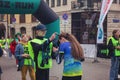 Kavkaz run volunteers award the finishing participants with commemorative medals