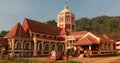 Kavlem, Phonda, Goa, India - February 20, 2020: People Walking Near Shree Shantadurga Mandir, Kavlem Temple. Famous