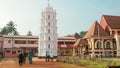 Kavlem, Phonda, Goa, India - February 20, 2020: People Walking Near Shree Shantadurga Mandir, Kavlem Temple. Famous