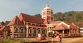 Kavlem, Phonda, Goa, India - February 20, 2020: People Walking Near Shree Shantadurga Mandir, Kavlem Temple. Famous