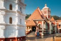 Kavlem, Phonda, Goa, India. Shree Shantadurga Mandir, Kavlem Temple. Famous Landmark And Popular Destination. White Lamp