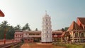 Kavlem, Phonda, Goa, India. Shree Shantadurga Mandir, Kavlem Temple. Famous Landmark And Popular Destination. White Lamp