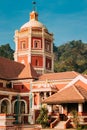 Kavlem, Phonda, Goa, India. Shree Shantadurga Mandir, Kavlem Temple. Famous Landmark And Popular Destination. White Lamp