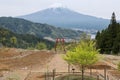 Kawaguchi Asama Shrine with red torii gate and Mt.Fuji Royalty Free Stock Photo