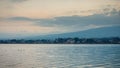 Kawaguchi lake with cloudy sky and fuji mountain background & x28;sof Royalty Free Stock Photo