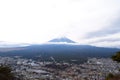 Kawaguchiko / Japan - Dec 10 2018: Mount Fuji wide landscape on winter.
