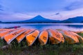 Kawaguchiko lake and Mount Fuji san after sunset, Yamanashi, Royalty Free Stock Photo