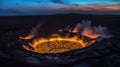 Kawah Ijen Volcano in East Java, Indonesia at night. Generative AI