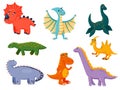 Kawai funny dinosaur cartoon character icon set Royalty Free Stock Photo