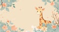 kawai Korean theme decoration, light brown, big empty space for text, hiring staff purpose, little small giraffe at corner, Royalty Free Stock Photo