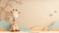 kawai Korean theme decoration, light brown, big empty space for text, hiring staff purpose, little small giraffe at corner, Royalty Free Stock Photo