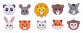 Kawaii animals. Cute doodle cat tiger panda mouse and other pets avatars with funny emoji faces. Vector cartoon animal