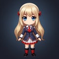 Kawaii Anime Girl In Dark Blue And Red School Uniform