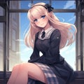 kawaii anime girl student character generative ai