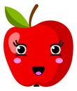 Kawaii apple. Cute cartoon character. Sweet fruit