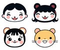 .Kawaii avatars collection, simple style kids head icons