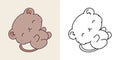 Kawaii Baby Gerbil Clipart Multicolored and Black and White. Cute Kawaii Baby Pet. Isolated Vector Illustration of a