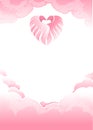 Kawaii background with clouds and heart made by wings. Template design Valentine`s day greeting card or wedding invitation, baby Royalty Free Stock Photo