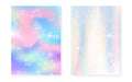 Kawaii background with rainbow princess gradient. Magic unicorn hologram.