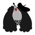 Kawaii black cute poodle dog vector clipart. Japanese style cartoon pedigree puppy with french beret.Adorable girly hand