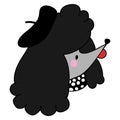 Kawaii black poodle dog with french beret vector clipart. Japanese style cute cartoon pedigree puppy.Adorable girly hand
