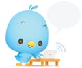 Kawaii Blue Bird using laptop Royalty Free Stock Photo