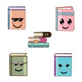 Kawaii book set isolated. Cartoon flat style. Royalty Free Stock Photo