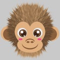 Kawaii Brown Monkey Head Illustration