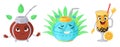 Kawaii bubble tea cute emoji vector set