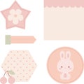 Kawaii bunny, flower, and cherry. Ready to use digital stickers for digital planner. Royalty Free Stock Photo