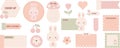 Cute digital note papers and stickers for bullet journaling or planning. Kawaii bunny, flower, cherry.