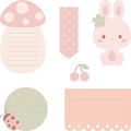 Kawaii bunny, ladybug, and cherry. Ready to use digital stickers for digital planner. Royalty Free Stock Photo