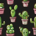 Kawaii cacti. seamless texture with