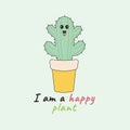 Kawaii cactus poster with the inscription I am a happy plant