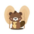 Kawaii cartoon of a beaver Autumn season