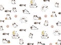 kawaii cartoon cat pattern and elements Royalty Free Stock Photo