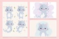 Kawaii cartoon cute cats characters faces expressions banners Royalty Free Stock Photo