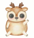 Watercolor cartoon kawaii funny deer