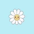 kawaii cartoon daisy on a blue background with cute happy smiling face Royalty Free Stock Photo