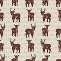 Kawaii cartoon stag and deer seamless pattern. Cute doe animal flat color background. Childish hand drawn doodle style Royalty Free Stock Photo