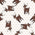 Kawaii cartoon stag deer seamless pattern. Cute doe animal flat color background. Childish hand drawn doodle style. For Royalty Free Stock Photo