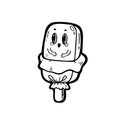 Kawaii cartoon style doodle character chocolate ice cream. Emoticon face icon. Hand drawn black ink illustration isolated on white