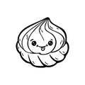 Kawaii cartoon style doodle character marshmallow. Emoticon face icon. Hand drawn black ink illustration isola