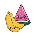 kawaii cartoon watermelon and bananas friut tropical