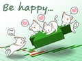 Kawaii cat characters and green candlestick on chart background