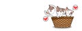Kawaii cat characters inside basket Royalty Free Stock Photo
