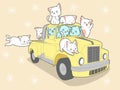 Kawaii cats with car in summer holiday