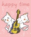 Kawaii cats and the guitar