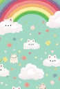 kawaii cats and rainbows on a blue background